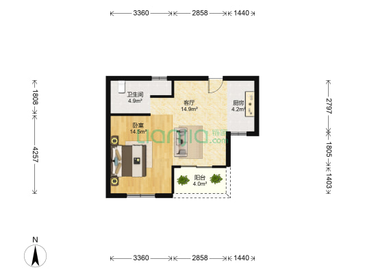 桂花苑 1室1厅1卫 48平方