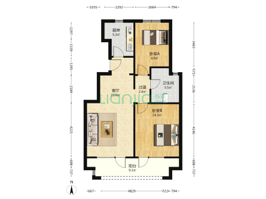 牛驼温泉孔雀城涵泉苑 2室1厅1卫 85平方