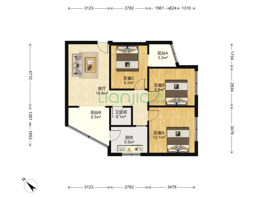 营通街16号 3室1厅1卫 83平方