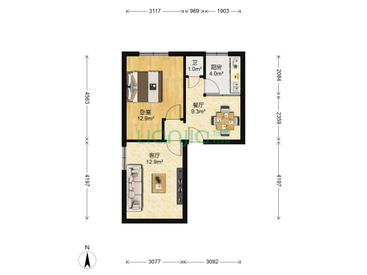 市服务公司家属院 1室2厅1卫 53平方
