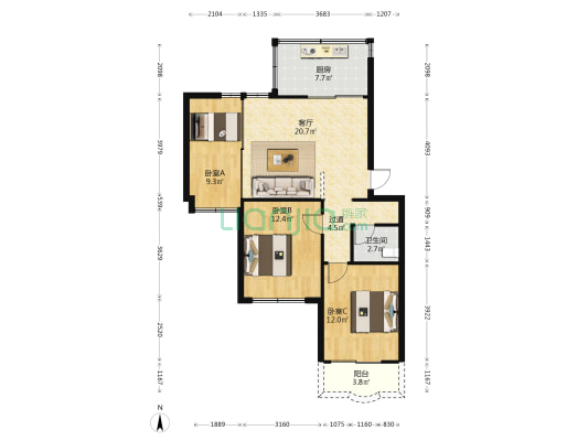 省直机关住宅区 3室1厅1卫 84平方