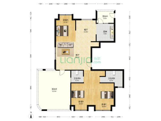 玉海家园 3室2厅2卫 138平方