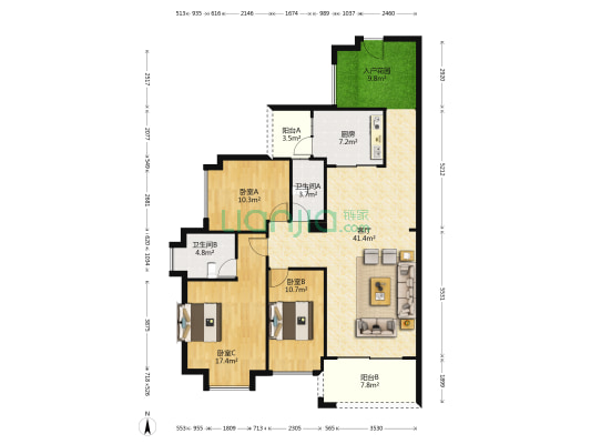 奕豪园 3室1厅2卫 131平方