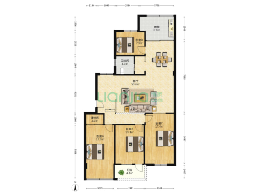 就业小区 4室1厅1卫 144平方