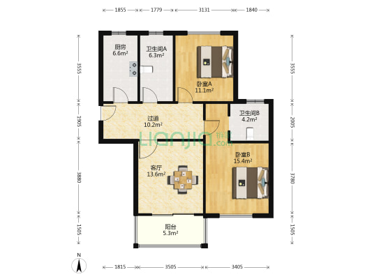 桃源居二期三期 2室1厅2卫 93平方