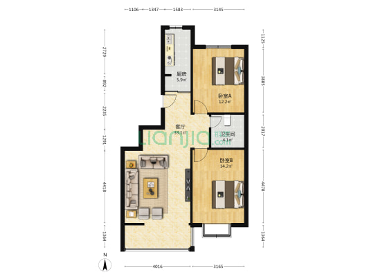兰州城投五一馨苑1区 2室1厅1卫 95平方