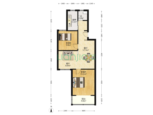 云莲苑 2室2厅1卫 82平方