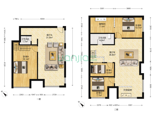福地广场 4室2厅2卫 87平方