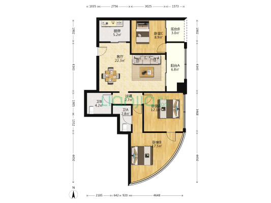 莲花广场 3室1厅2卫 120平方