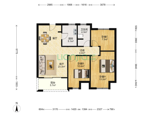 世茂东都天城 3室1厅1卫 98平方