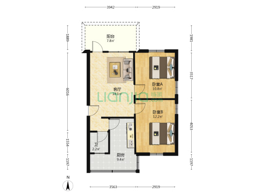 高山下18号 2室1厅1卫 70平方