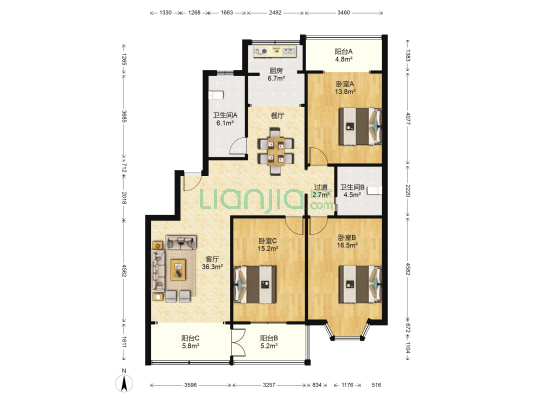 中南俪园 3室1厅2卫 130平方