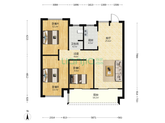 世茂时代云著 3室1厅1卫 110平方