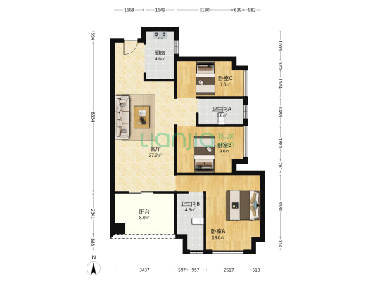 首创禧瑞阅府 3室1厅2卫 93平方