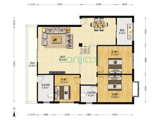 盛世民居 3室1厅2卫 142平方