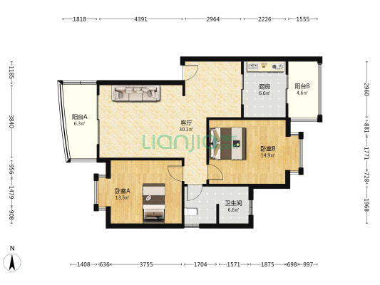 丽水青城 2室1厅1卫 91平方