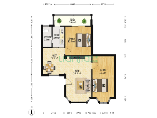省总工会宿舍 2室2厅1卫 78平方