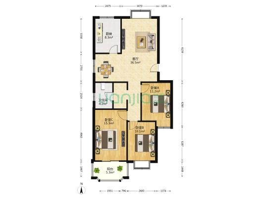 山景嘉园 3室1厅1卫 115平方