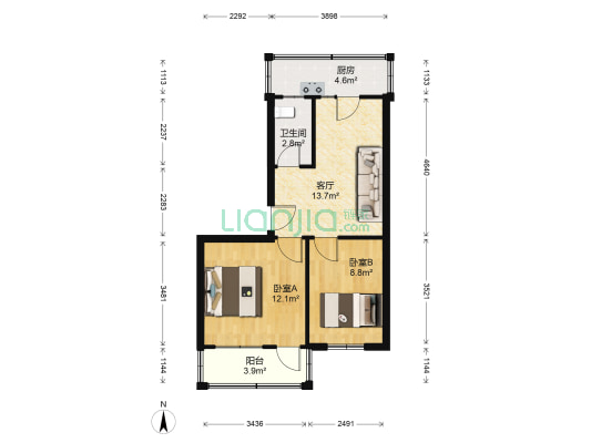 红旗小区东区 2室1厅1卫 56平方