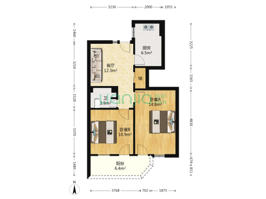 新桥头住宅区善组团 2室1厅1卫 61平方
