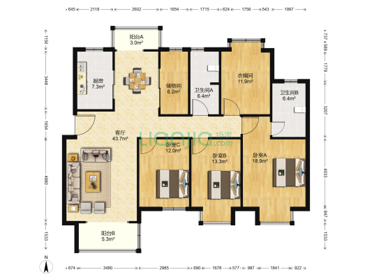黄河人家 3室1厅2卫 168平方
