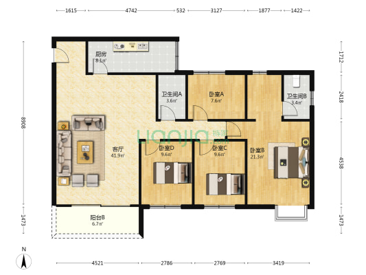 金碧苑(从化区) 4室1厅2卫 134平方