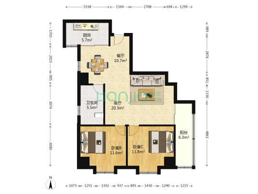 利丰大厦 2室2厅1卫 103平方