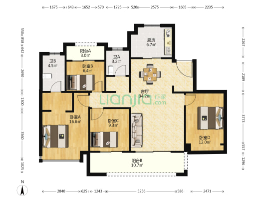 世茂璀璨澜庭 4室1厅2卫 143平方