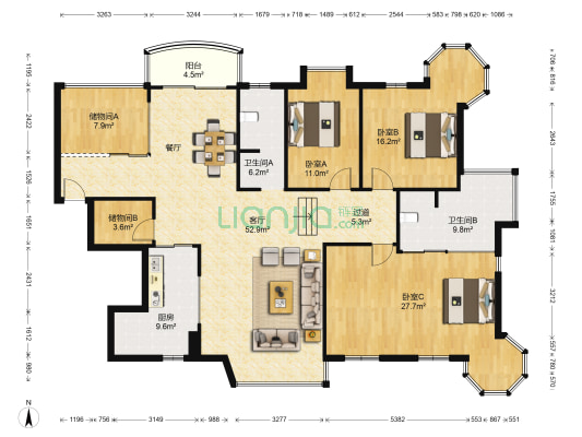 江岸景苑 3室1厅2卫 180平方