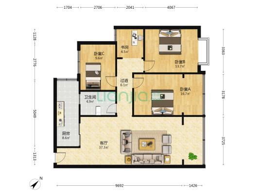 古镇苑二期 4室1厅1卫 114平方