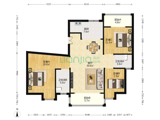 福嘉园 3室1厅2卫 122平方