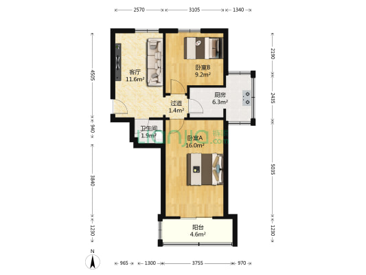 索罗巷小区 2室1厅1卫 60平方