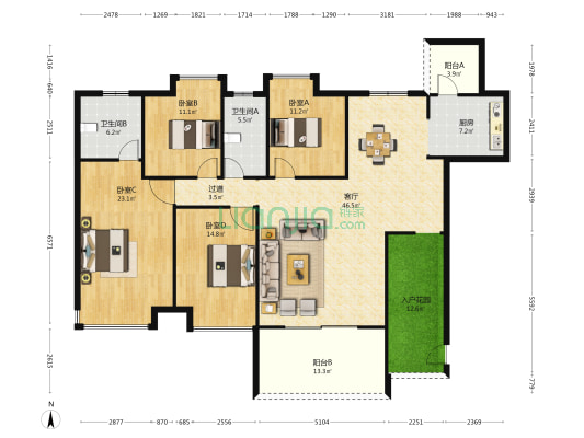 宝麒花园 4室1厅2卫 174平方