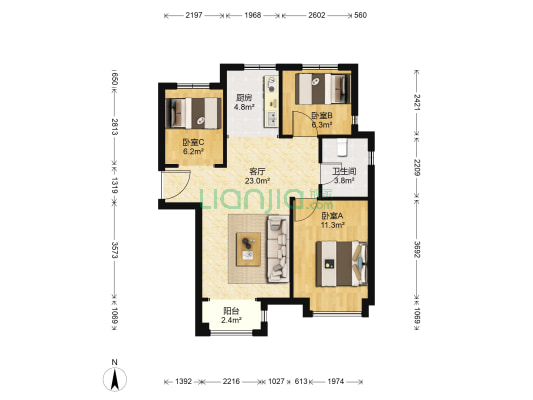 诺德雅居 3室1厅1卫 90平方