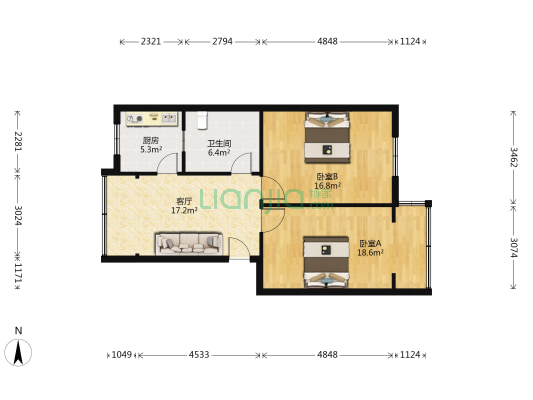 临江大道56号 2室1厅1卫 78平方