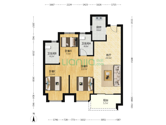 融创首创·国际智慧生态城市天水碧 3室1厅2卫 99平方