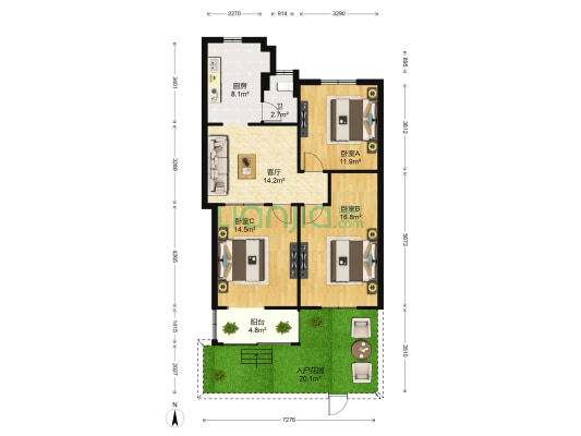 人民政府二大院 3室1厅1卫 94平方