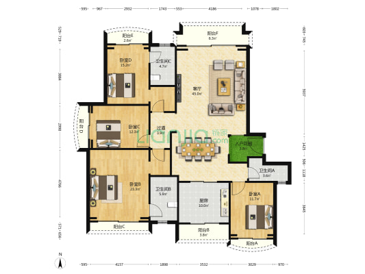 广州星河湾星苑 4室1厅3卫 195平方
