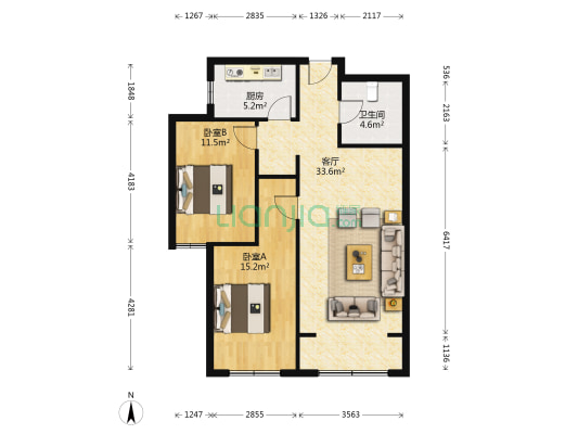 阳光尚城 2室1厅1卫 95平方