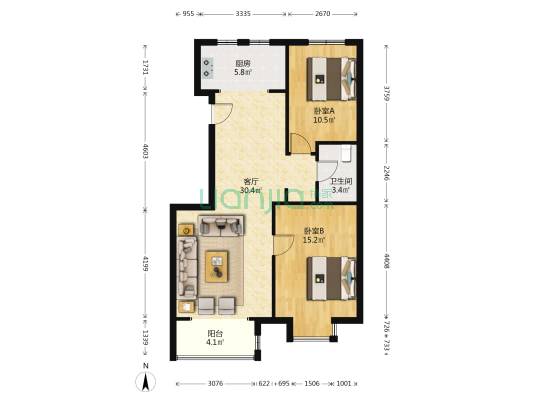 南北通透    大两居   业主诚心出售-户型图