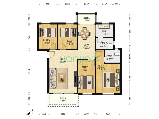 建安新村 4室2厅2卫 103平方