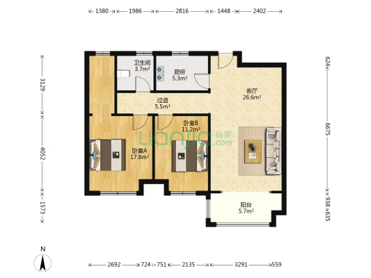 上路新居 2室1厅1卫 100平方