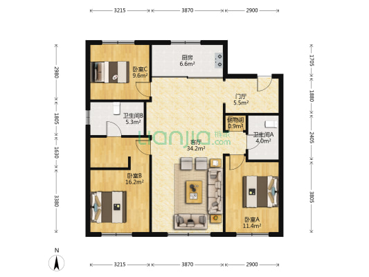 华润置地静安府 3室1厅2卫 130平方