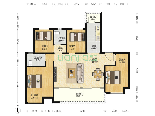 海伦堡•太阳湖人才小镇 4室1厅2卫 128平方
