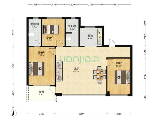 绿城海棠三章·月映海棠 3室1厅2卫 129平方