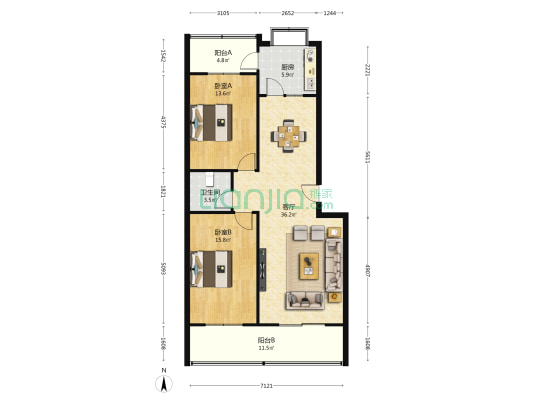 荣兴小区 2室1厅1卫 103平方