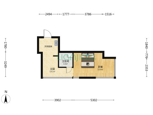 恒威大厦 1室0厅1卫 48平方