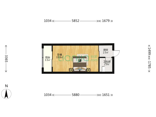 翡翠城南园，精装一室 住 宅带家具家电 老证-户型图