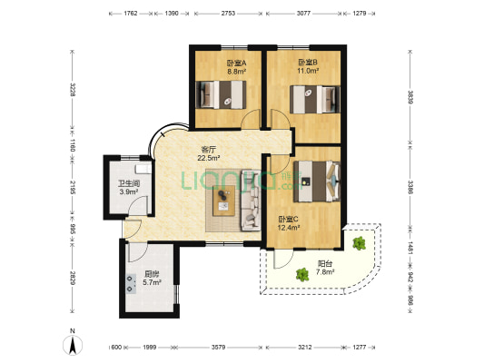 康乐新村一期西区 3室1厅1卫 88平方