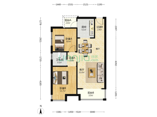昊天广场 2室1厅1卫 81平方